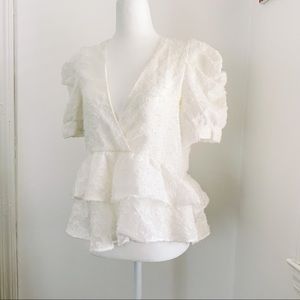 Zara White Voluminous Texture Top